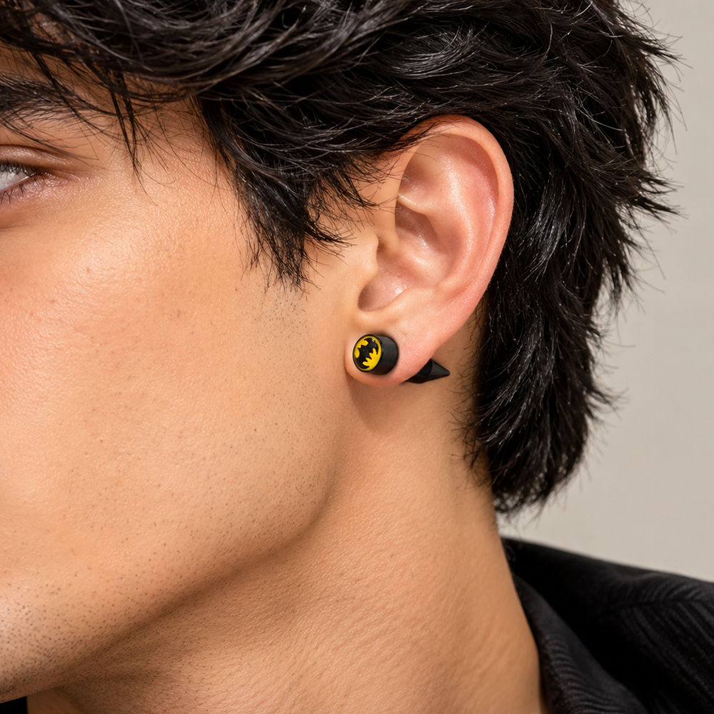 The99Jewel Men's Fashion BatMan Design Stud Earrings for Ear Piercing | Modern Stylish Ear Jewellery for Daily Wear