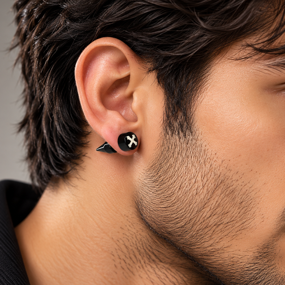 The99Jewel Men's Fashion Cross Design Stud Earrings for Ear Piercing | Modern Stylish Ear Jewellery for Daily Wear