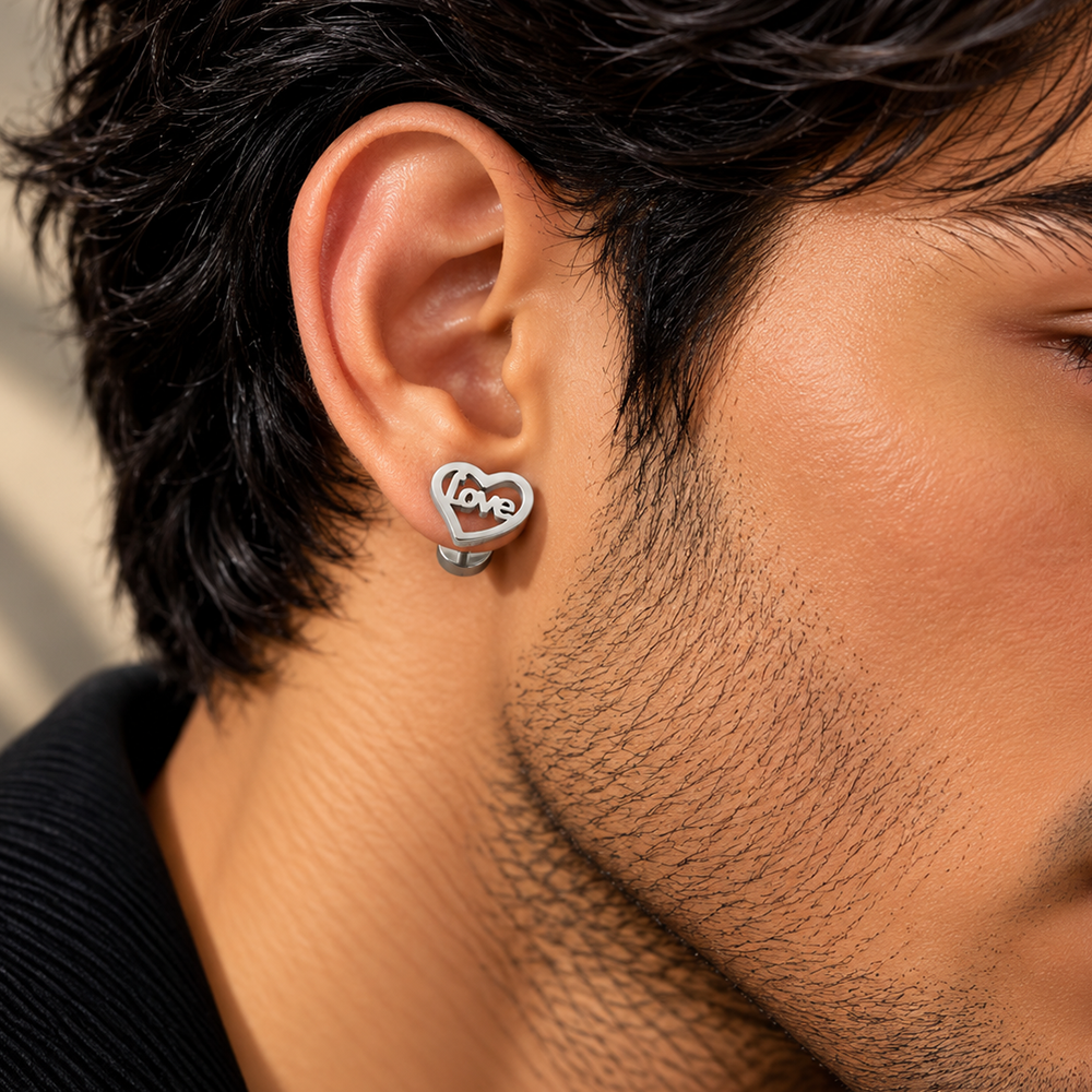 The99Jewel Men's Designer Heart Shape Stud Piercing Earrings | Contemporary Fashion Ear Jewellery for Men 
