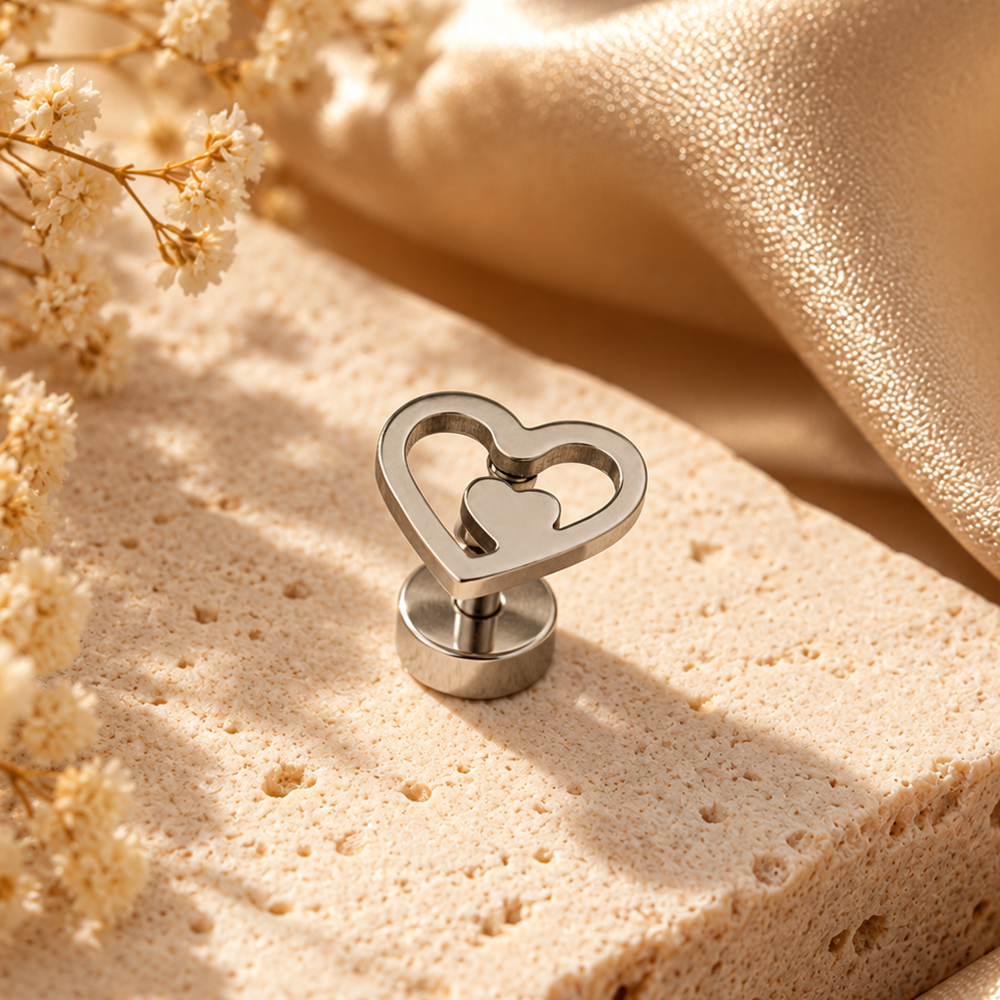The99Jewel Men's Designer Heart Shape Stud Piercing Earrings | Contemporary Fashion Ear Jewellery for Men