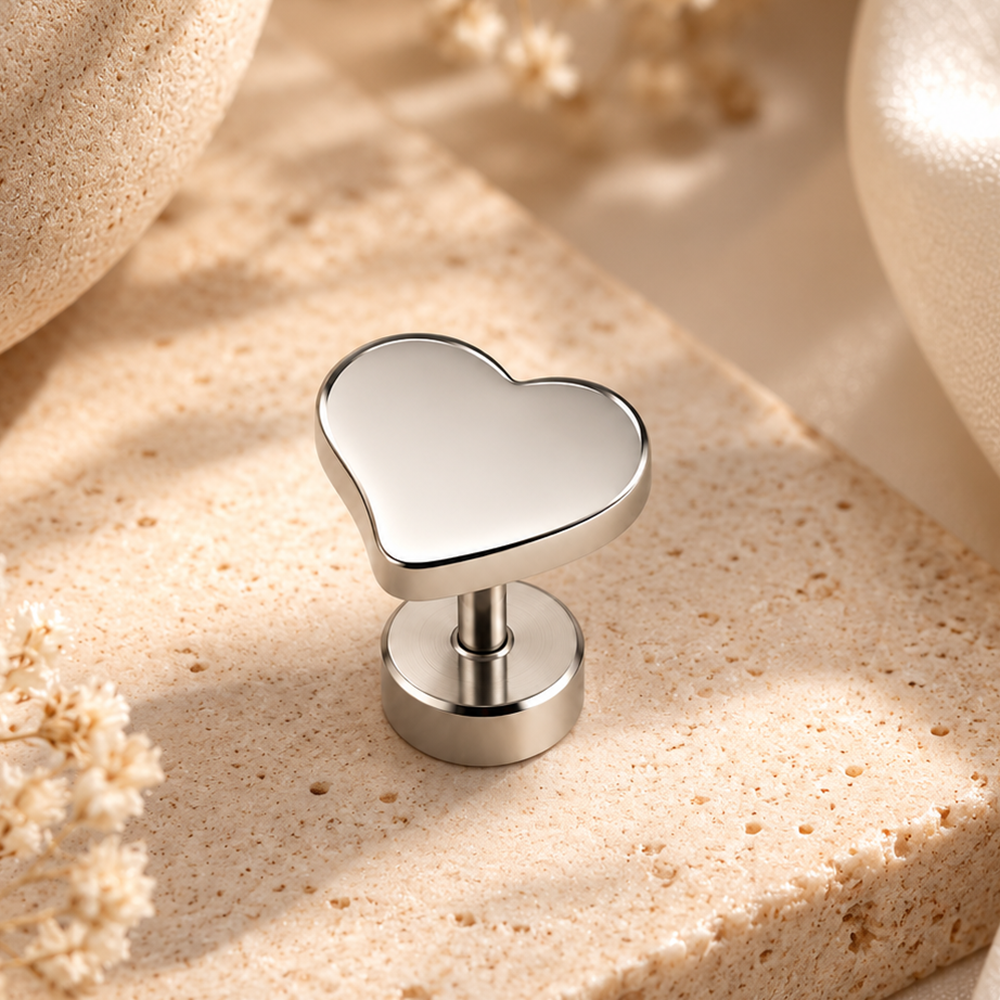 The99Jewel Men's Designer Heart Shape Stud Piercing Earrings | Contemporary Fashion Ear Jewellery for Men 