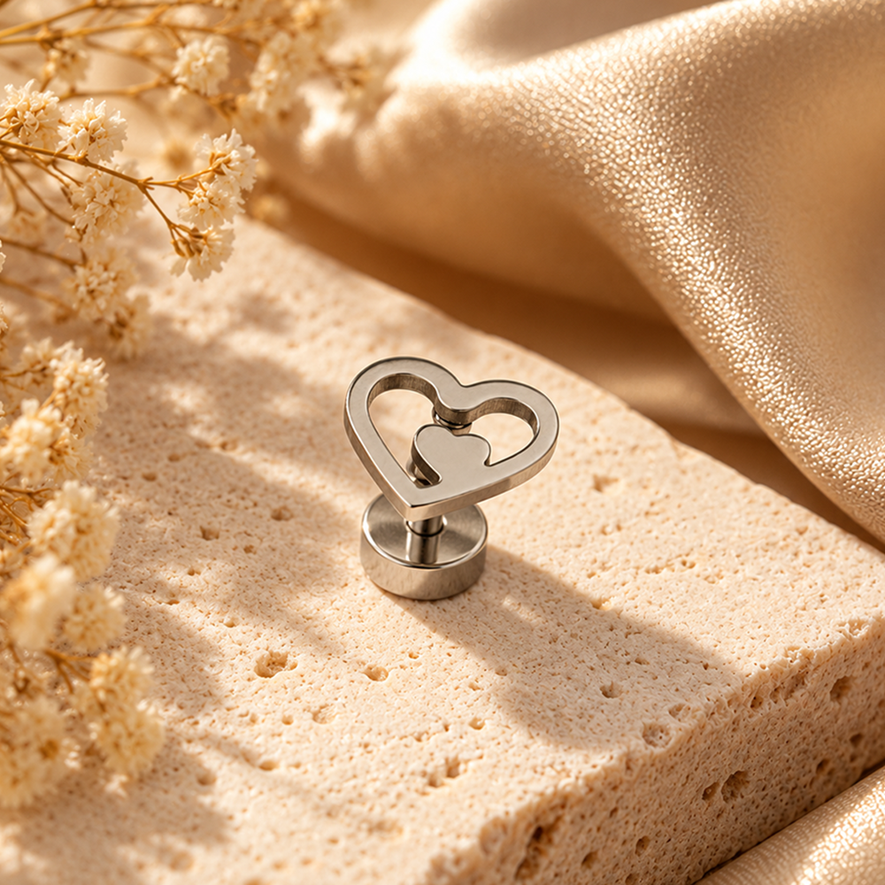 The99Jewel Men's Designer Heart Shape Stud Piercing Earrings | Contemporary Fashion Ear Jewellery for Men