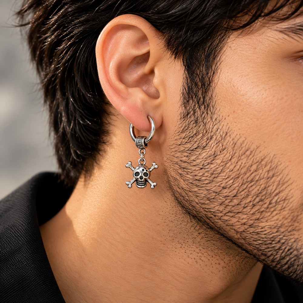 The99Jewel Men's Stylish Stud Piercing Earrings With Skull Hanging | Trendy Fashion Jewellery for Modern Men
