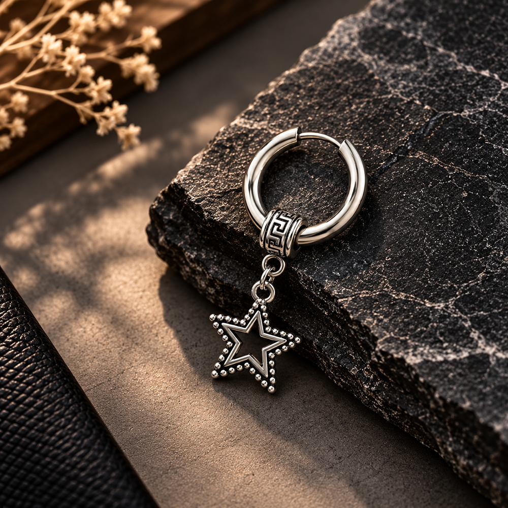 The99Jewel Men's Stylish Stud Piercing Earrings With Star Hanging | Trendy Fashion Jewellery for Modern Men
