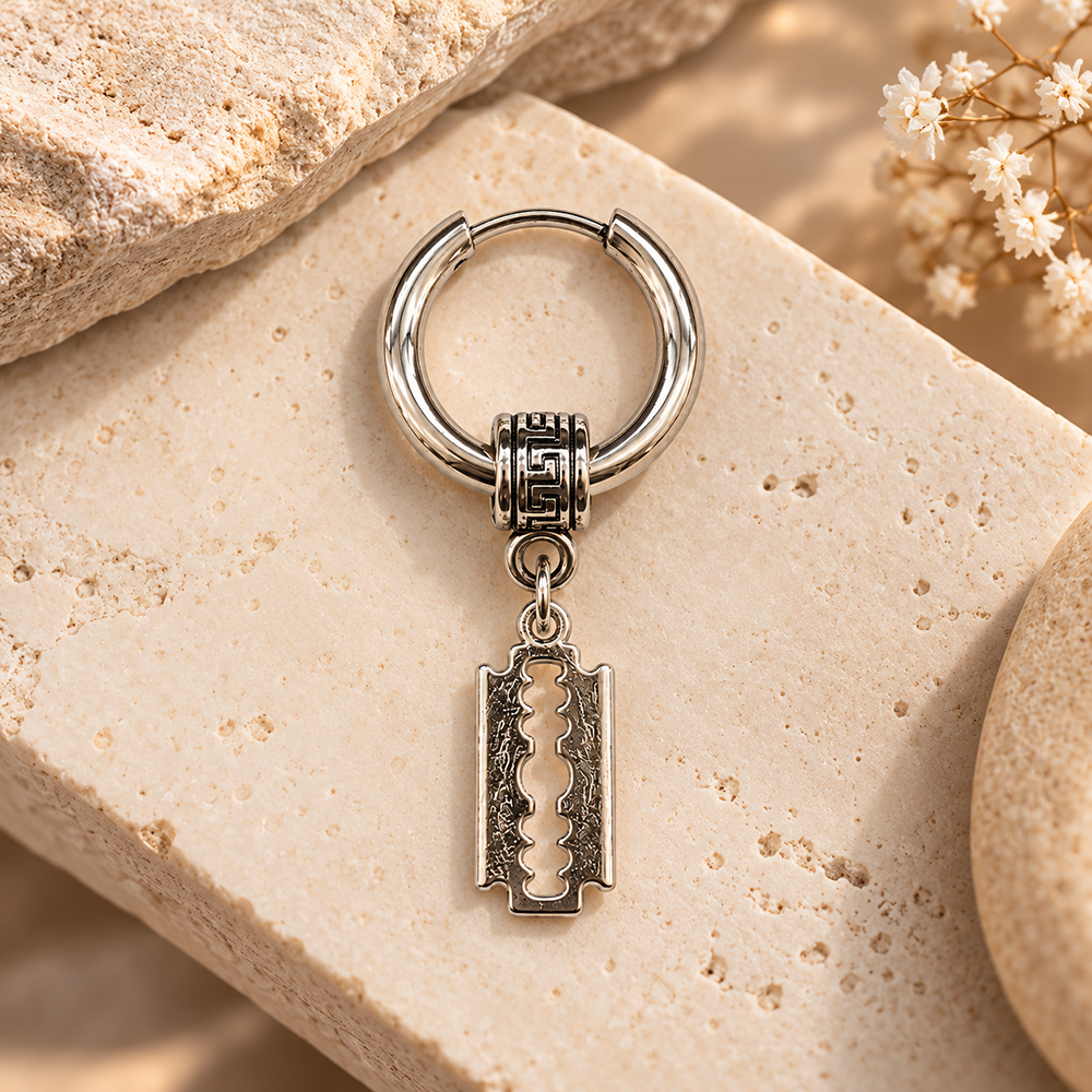 The99Jewel Men's Stylish Stud Piercing Earrings With Blade Charm Hanging | Trendy Fashion Jewellery for Modern Men 