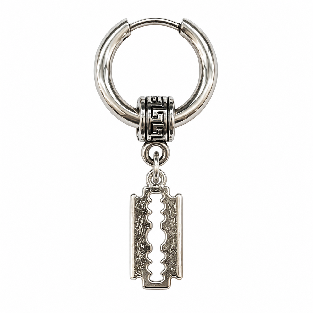 The99Jewel Men's Stylish Stud Piercing Earrings With Blade Charm Hanging | Trendy Fashion Jewellery for Modern Men