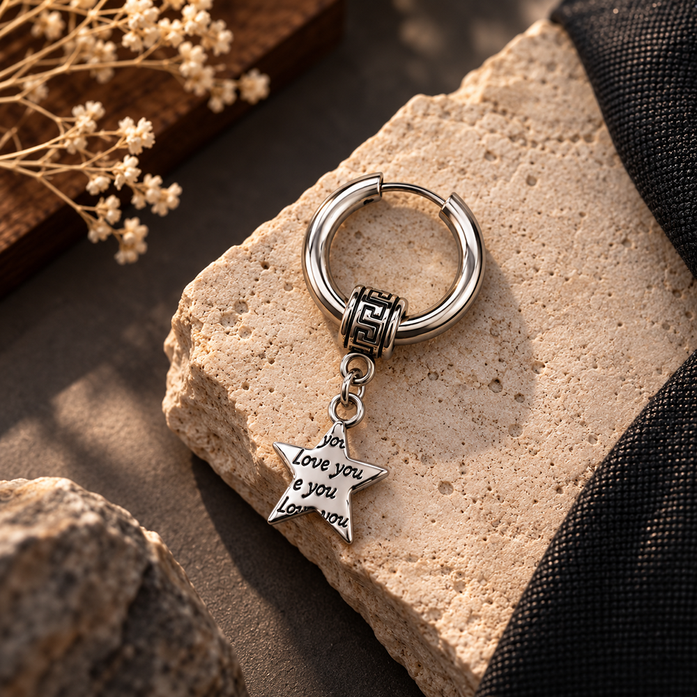 The99Jewel Men's Stylish Stud Piercing Earrings With Star Hanging | Trendy Fashion Jewellery for Modern Men