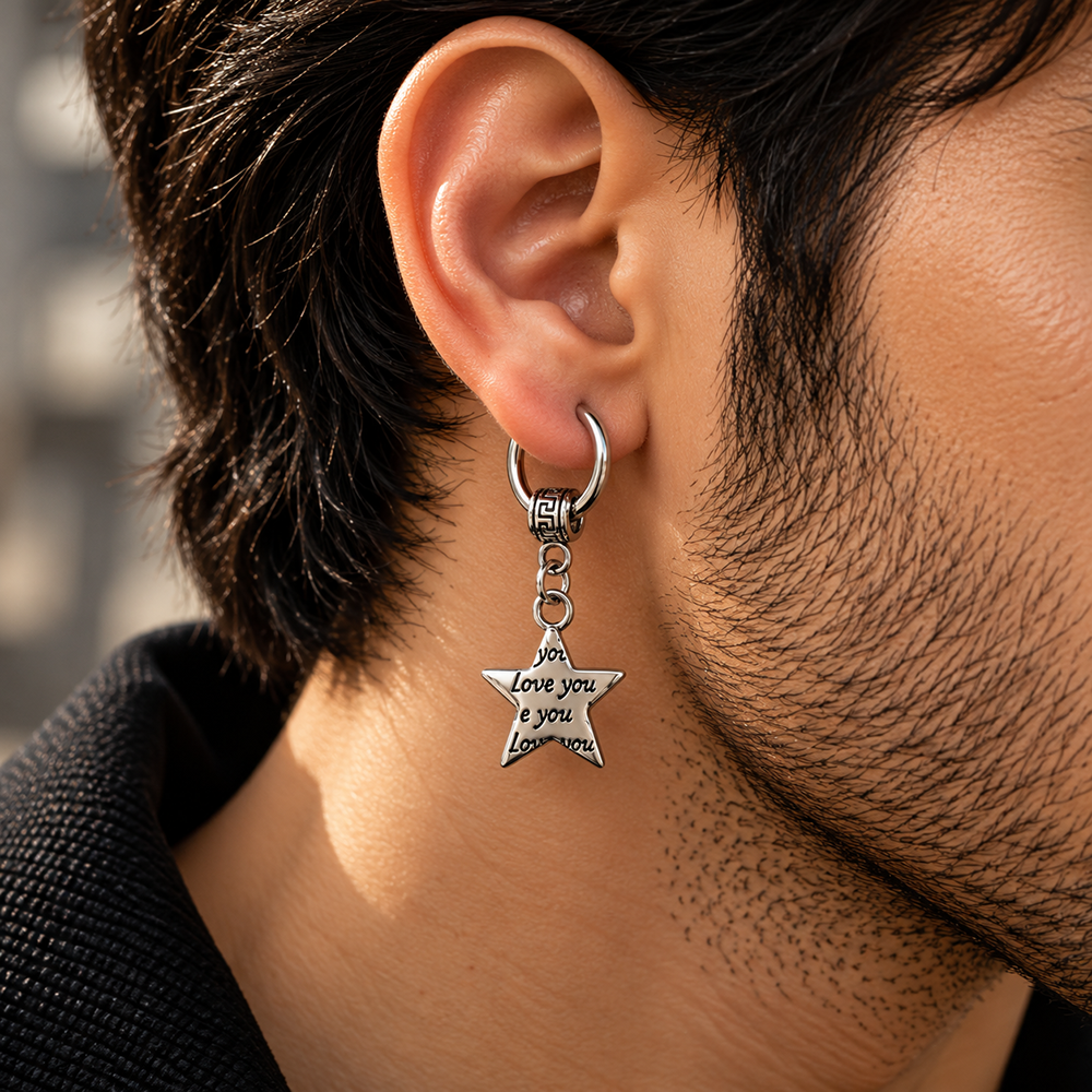 The99Jewel Men's Stylish Stud Piercing Earrings With Star Hanging | Trendy Fashion Jewellery for Modern Men 