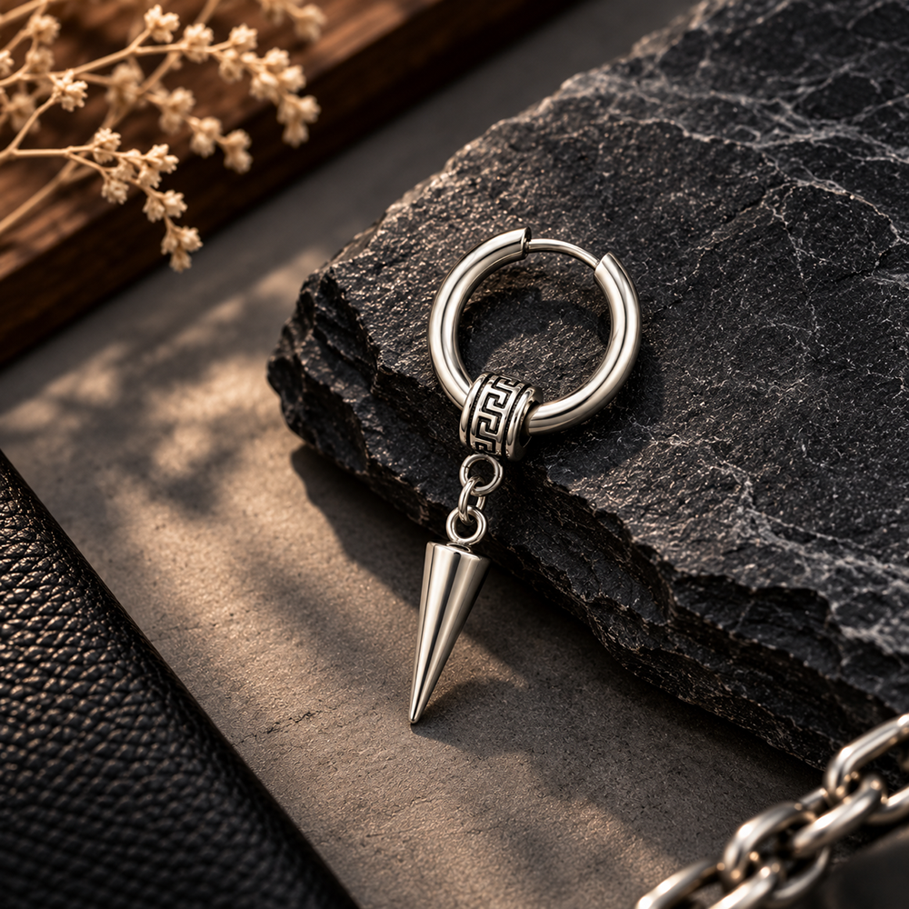 The99Jewel Men's Stylish Stud Piercing Earrings With Cone Hanging | Trendy Fashion Jewellery for Modern Men