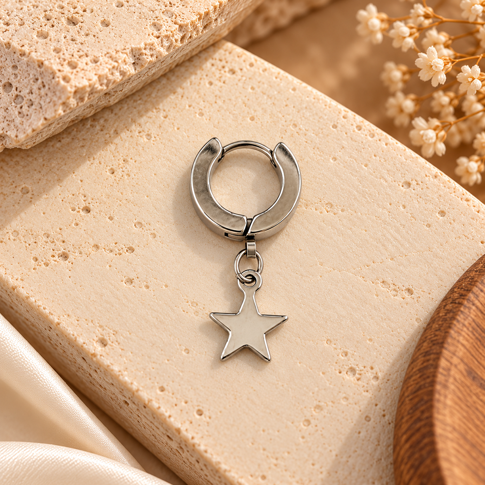 The99Jewel Men's Stylish Stud Piercing Earrings With Star Hanging | Trendy Fashion Jewellery for Modern Men