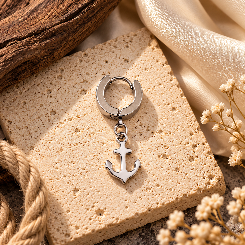 The99Jewel Men's Stylish Stud Piercing Earrings With Anchor Hanging | Trendy Fashion Jewellery for Modern Men