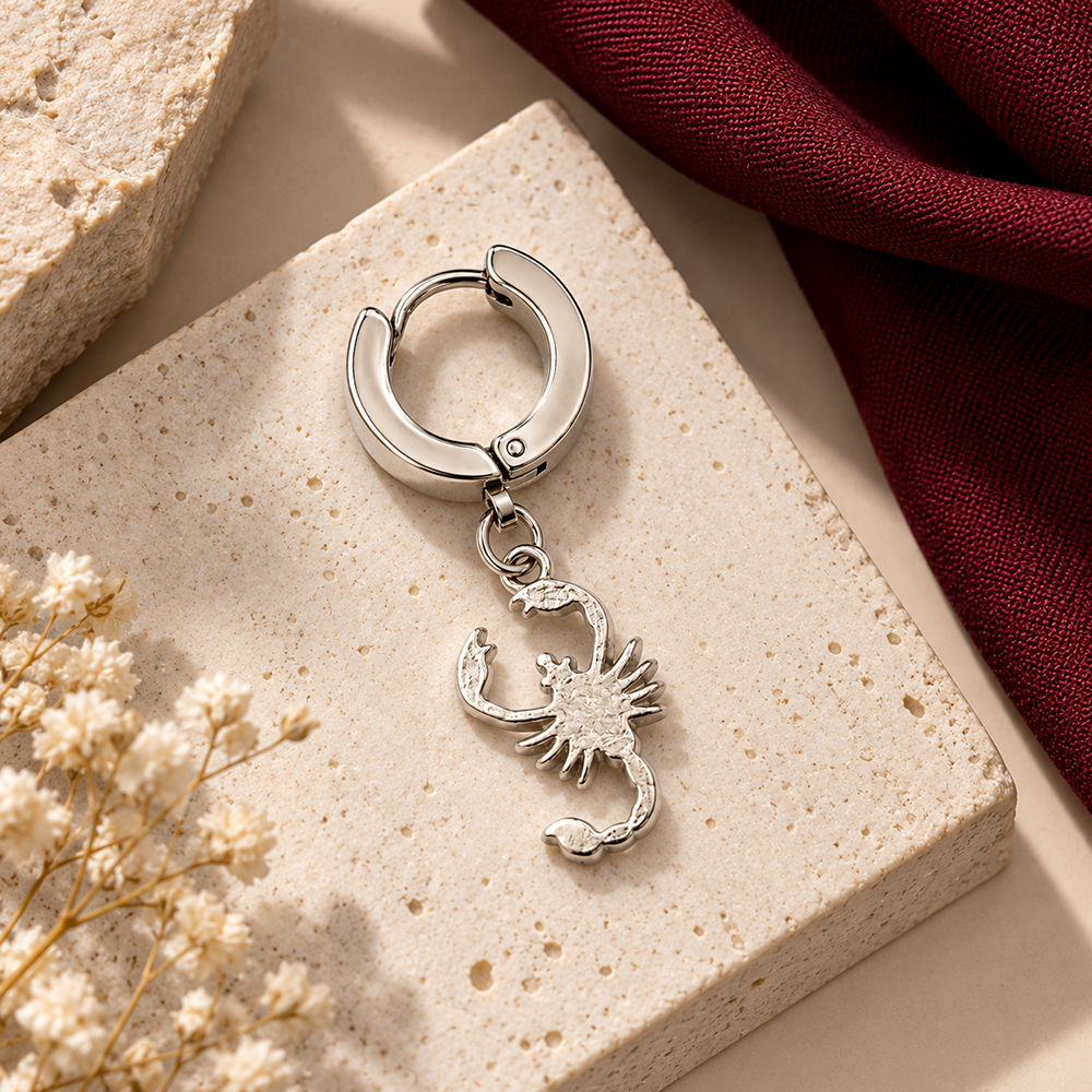 The99Jewel Men's Stylish Stud Piercing Earrings With Scorpio Hanging | Trendy Fashion Jewellery for Modern Men