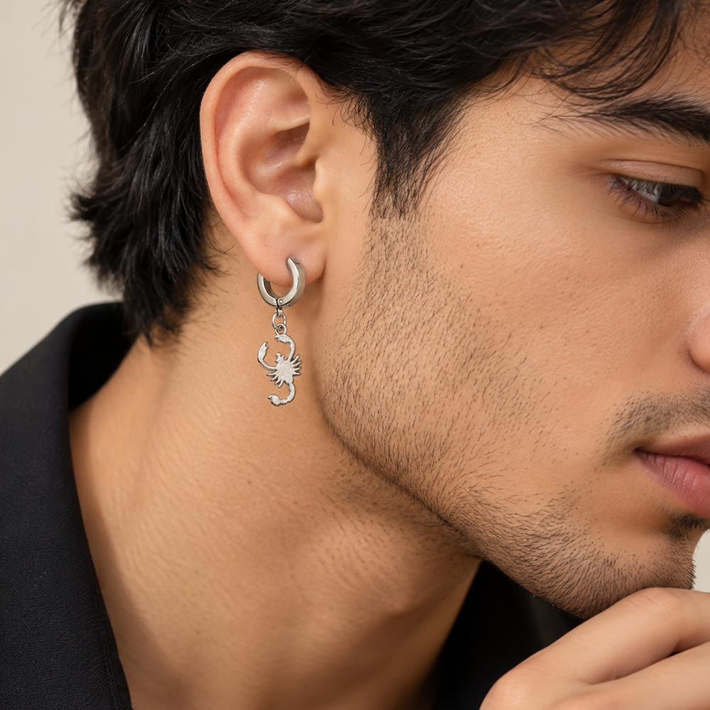 The99Jewel Men's Stylish Stud Piercing Earrings With Scorpio Hanging | Trendy Fashion Jewellery for Modern Men 