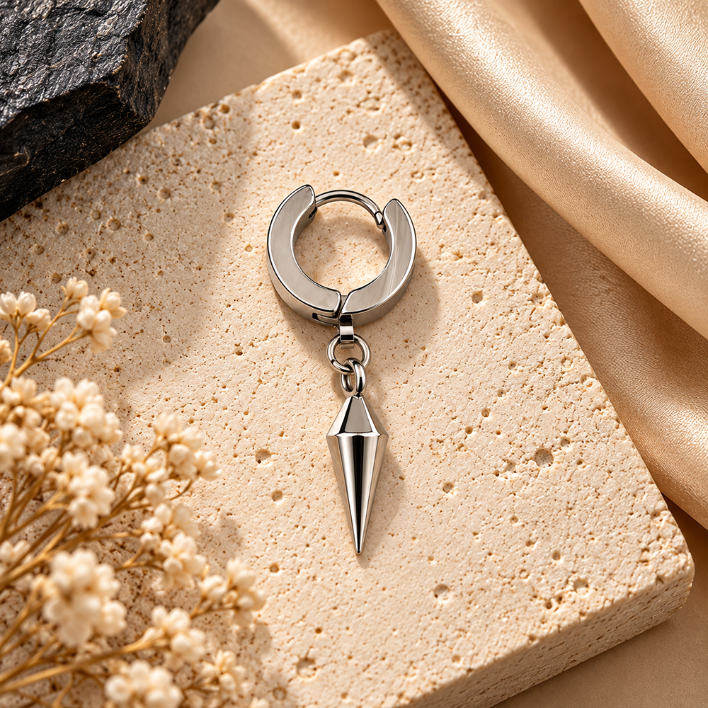 The99Jewel Men's Stylish Stud Piercing Earrings With Cone Hanging | Trendy Fashion Jewellery for Modern Men