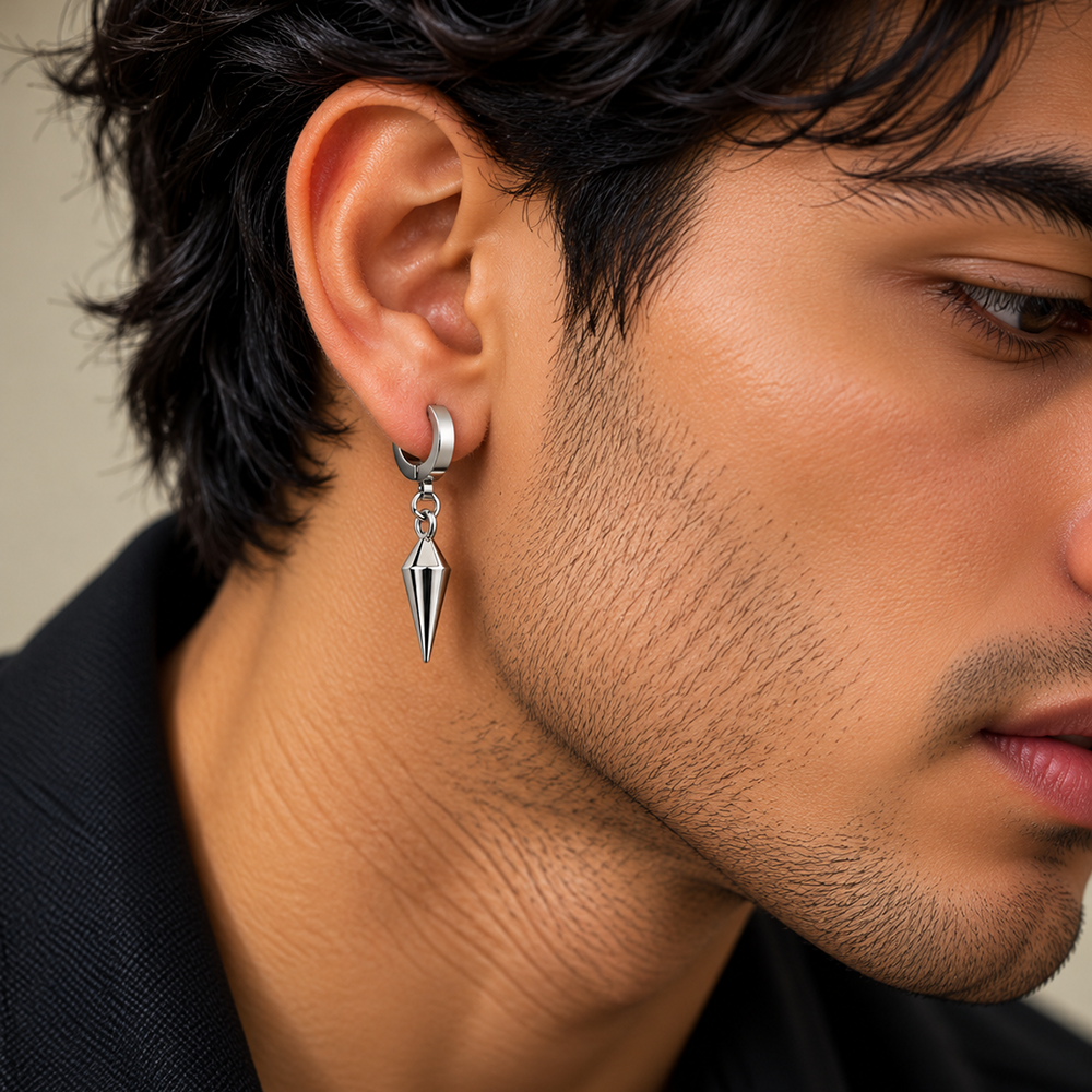 The99Jewel Men's Stylish Stud Piercing Earrings With Cone Hanging | Trendy Fashion Jewellery for Modern Men 