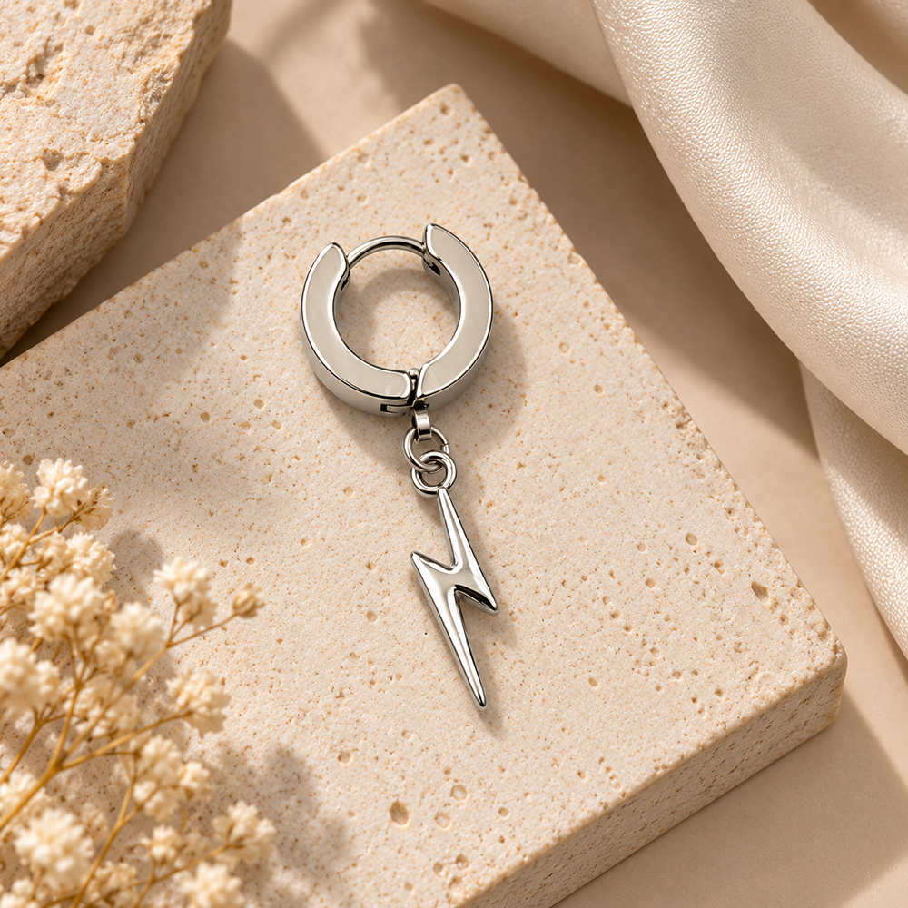 The99Jewel Men's Stylish Stud Piercing Earrings With Thunder Hanging | Trendy Fashion Jewellery for Modern Men