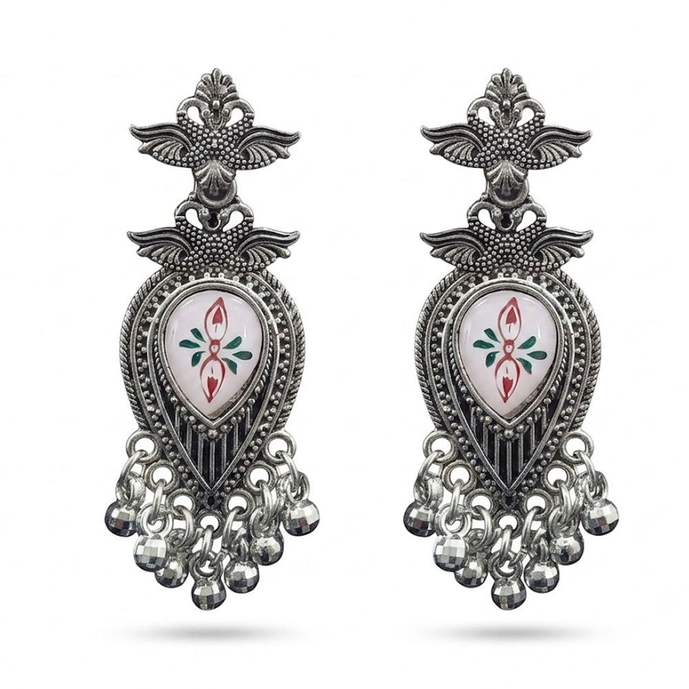 The99Jewel Oxidised Plated Pearl Dangler Earrings