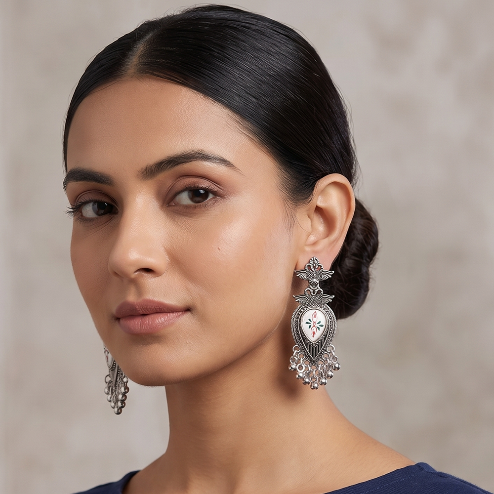 The99Jewel Oxidised Plated Pearl Dangler Earrings