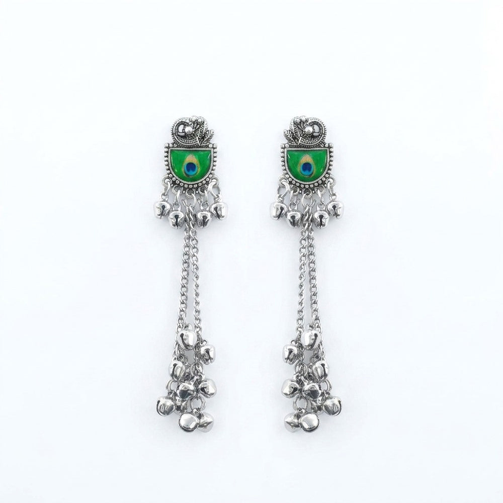 The99Jewel Vintage Oxidised Peacock Inspired Kashmiri Dangler Earrings