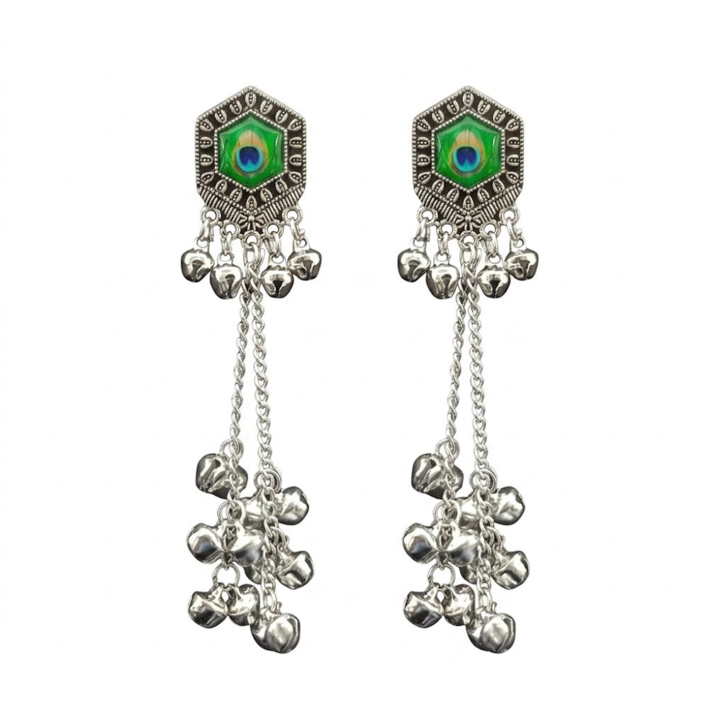 The99Jewel Vintage Oxidised Peacock Inspired Kashmiri Dangler Earrings