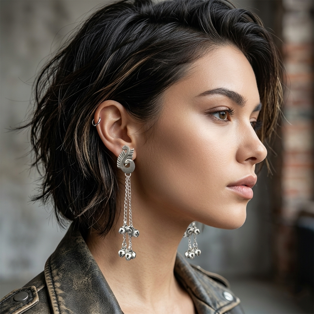 The99Jewel Oxidised Plated Kashmiri Ghungroo Dangler Earrings