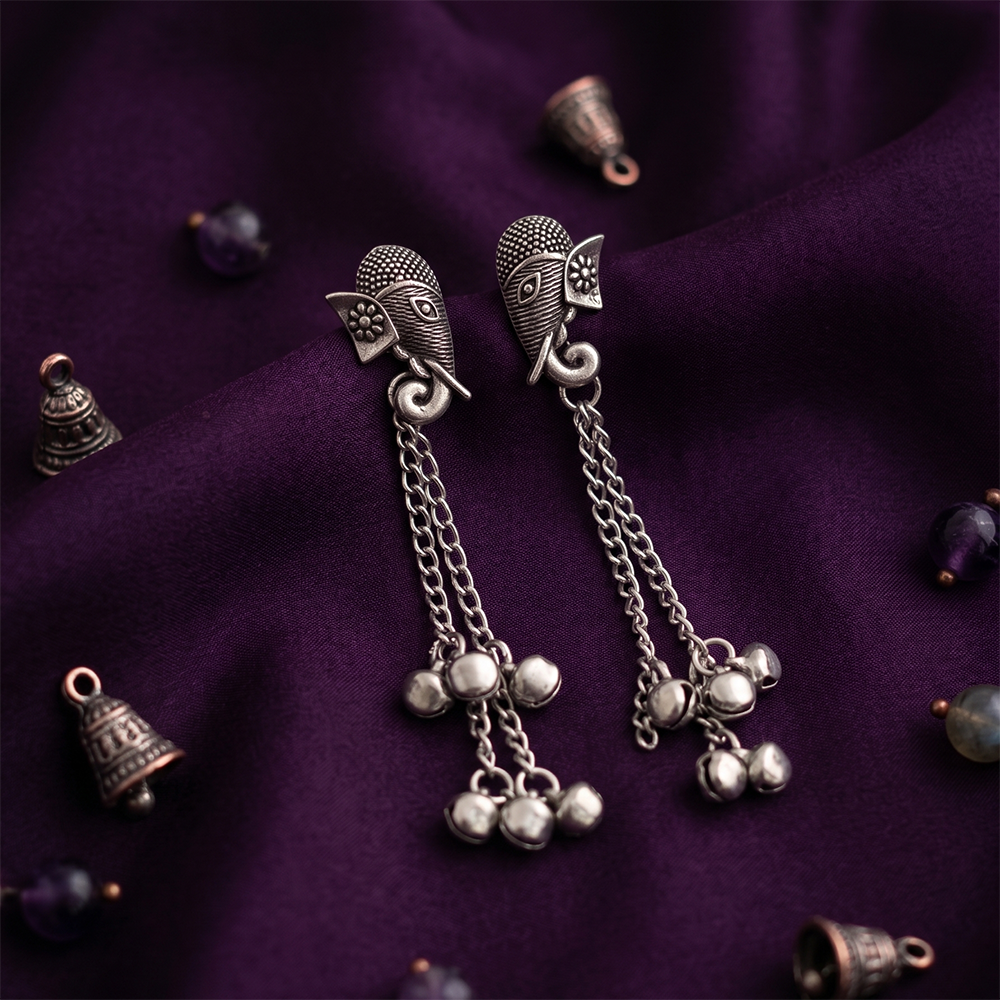 The99Jewel Oxidised Plated Elephant Kashmiri Ghungroo Dangler Earrings