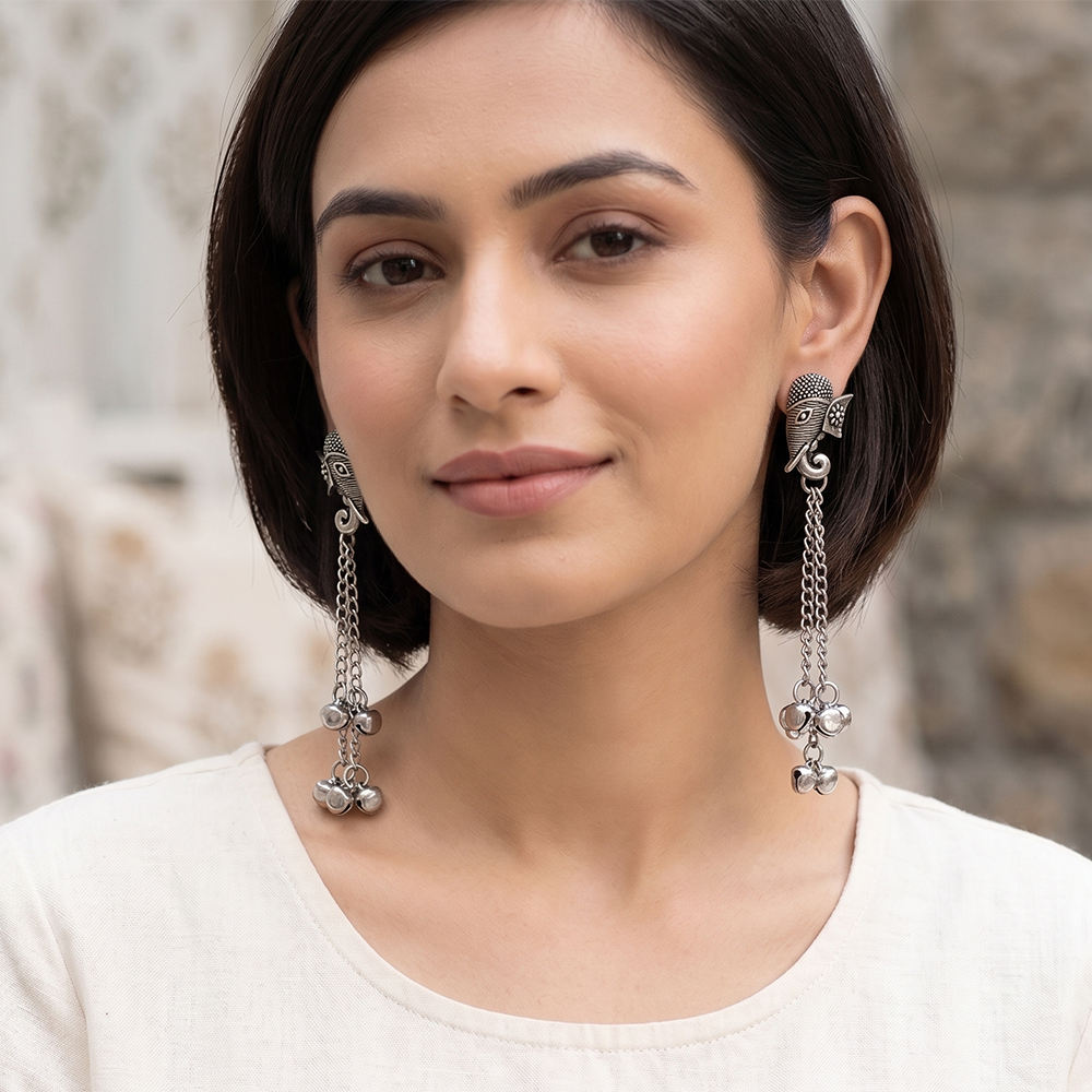 The99Jewel Oxidised Plated Elephant Kashmiri Ghungroo Dangler Earrings