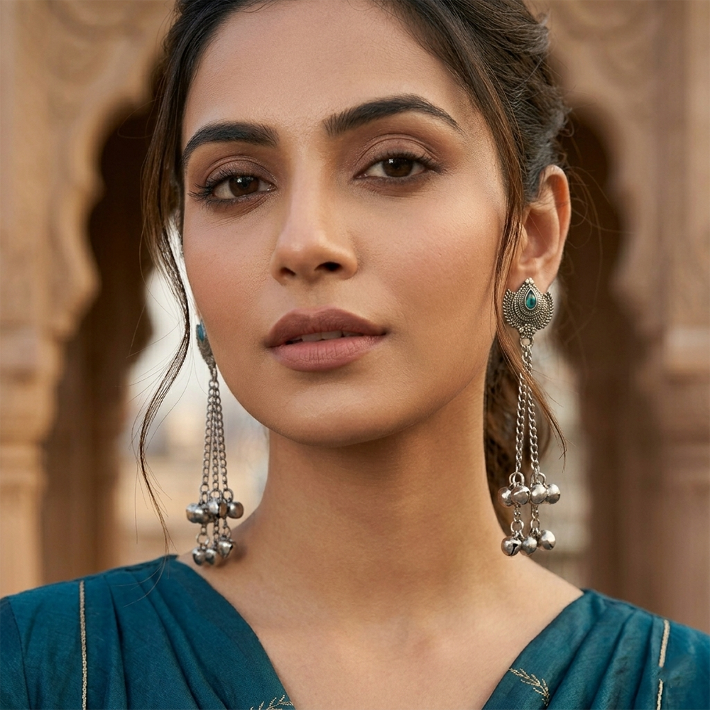 The99Jewel Oxidised Plated Kashmiri Ghungroo Dangler Earrings