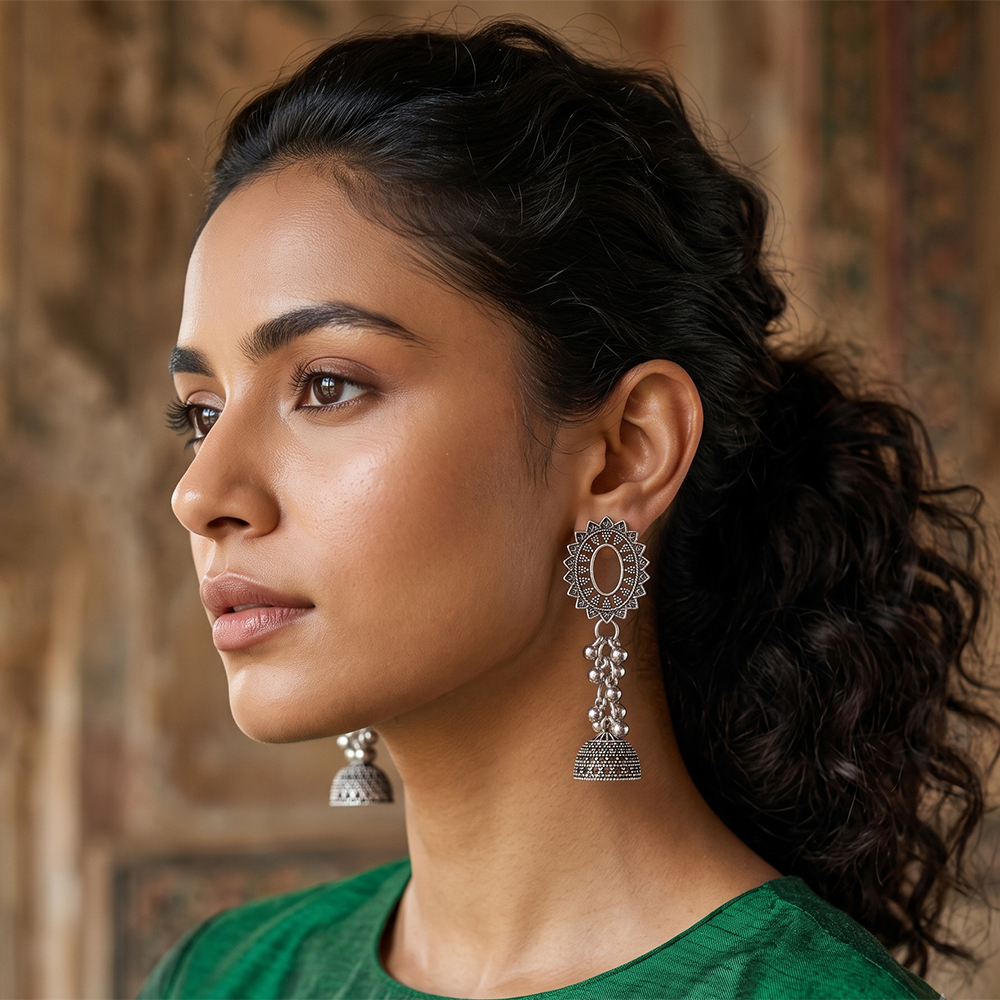 The99Jewel Oxidised Silver Plated Traditional Jhumki Earrings for Women