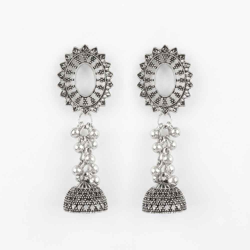 The99Jewel Oxidised Silver Plated Traditional Jhumki Earrings for Women