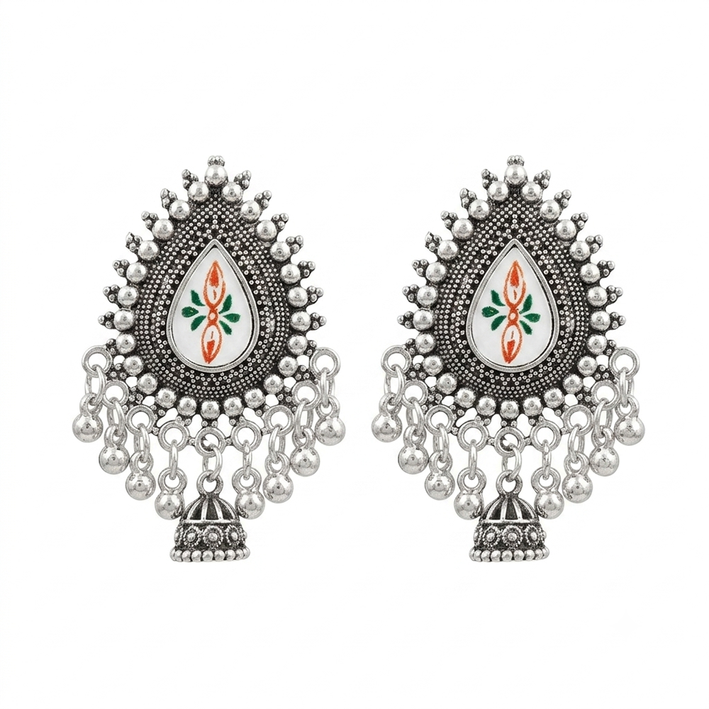 The99Jewel Oxidised Silver Plated Traditional Jhumki Earrings for Women