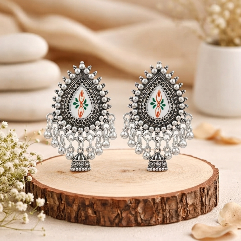 The99Jewel Oxidised Silver Plated Traditional Jhumki Earrings for Women