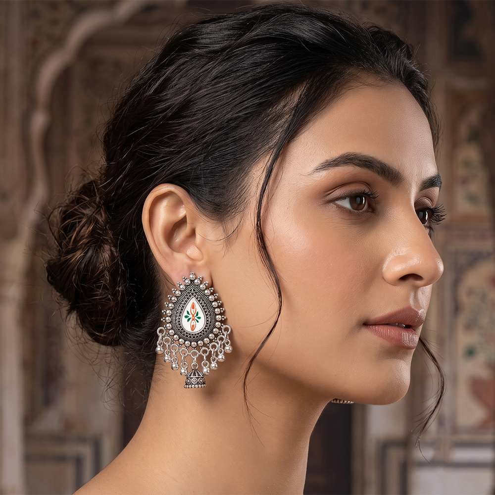 The99Jewel Oxidised Silver Plated Traditional Jhumki Earrings for Women