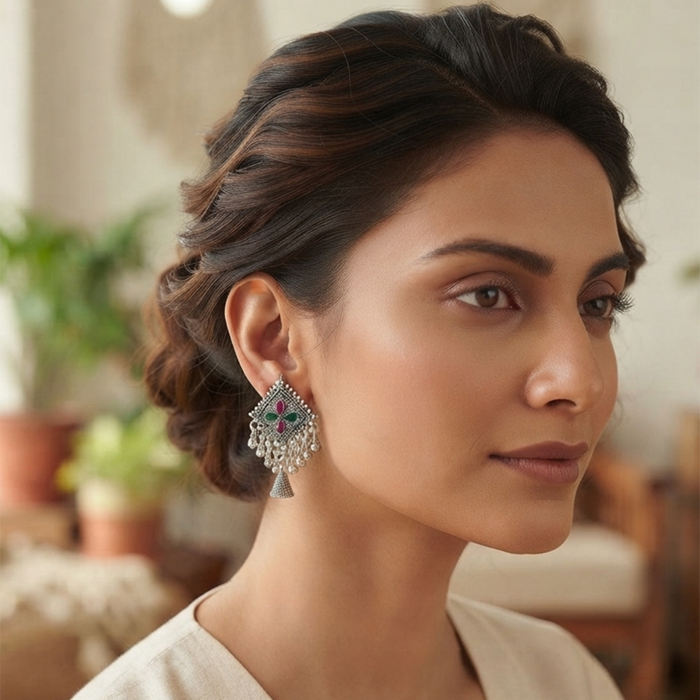 The99Jewel Oxidised Silver Plated Traditional Jhumki Earrings for Women