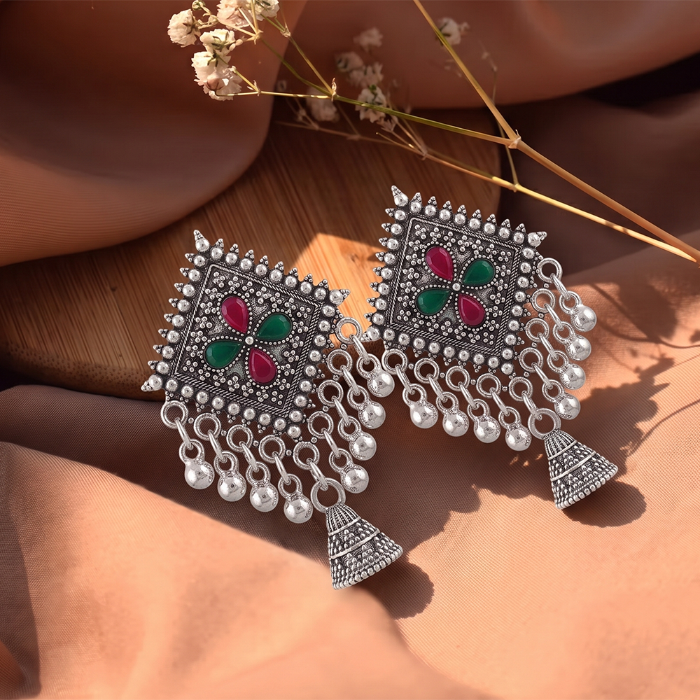 The99Jewel Oxidised Silver Plated Traditional Jhumki Earrings for Women