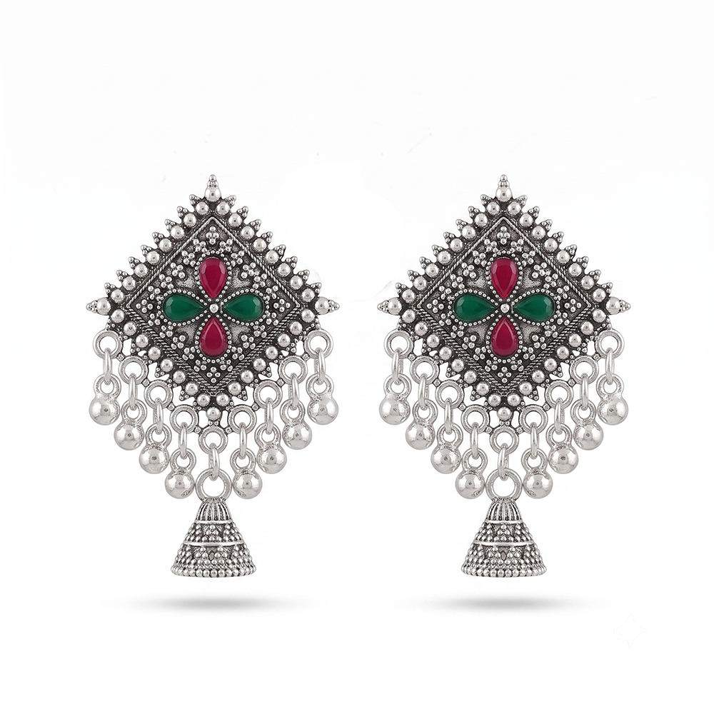 The99Jewel Oxidised Silver Plated Traditional Jhumki Earrings for Women