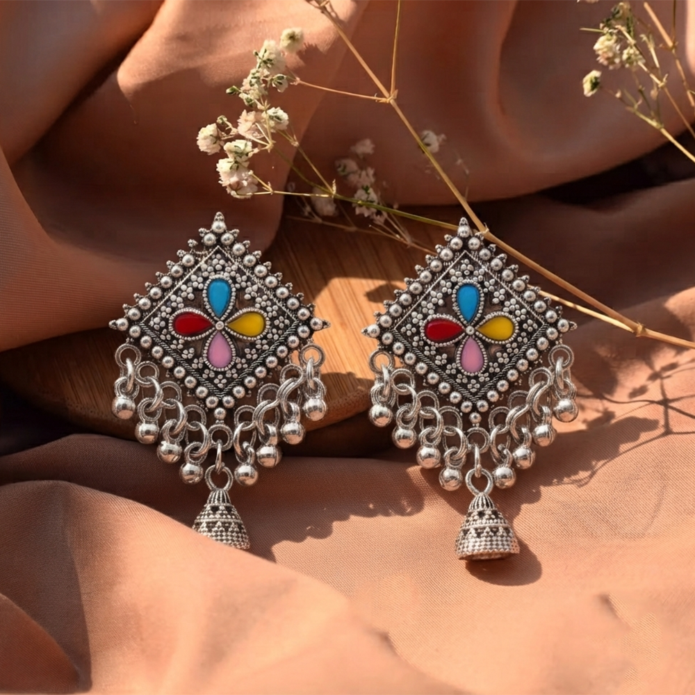 The99Jewel Oxidised Silver Plated Traditional Jhumki Earrings for Women