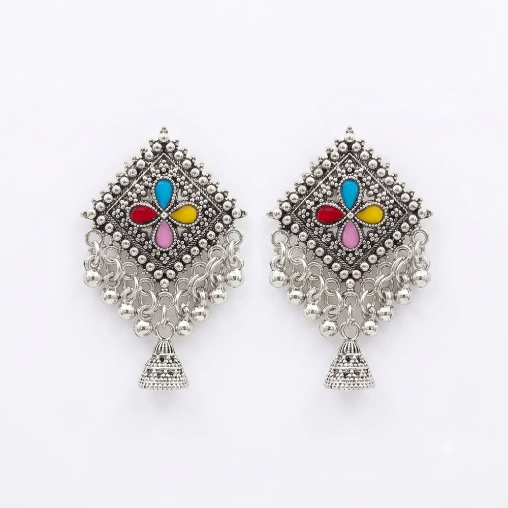 The99Jewel Oxidised Silver Plated Traditional Jhumki Earrings for Women