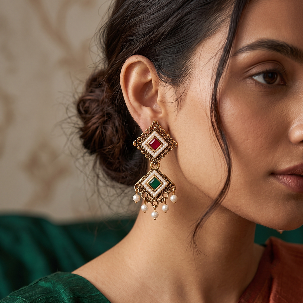 The99Jewel Antique Gold Plated Pearl Jhumki Earrings for Women