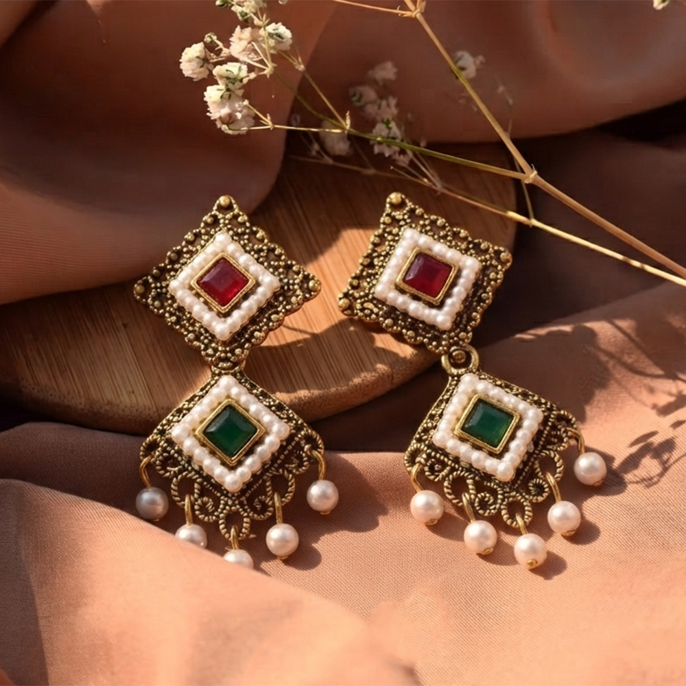 The99Jewel Antique Gold Plated Pearl Jhumki Earrings for Women
