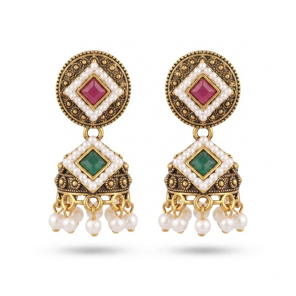 The99Jewel Antique Gold Plated Pearl Jhumki Earrings for Women