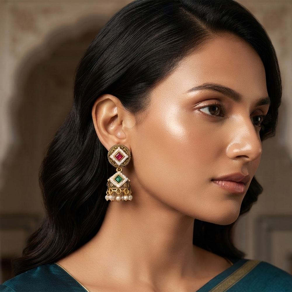 The99Jewel Antique Gold Plated Pearl Jhumki Earrings for Women