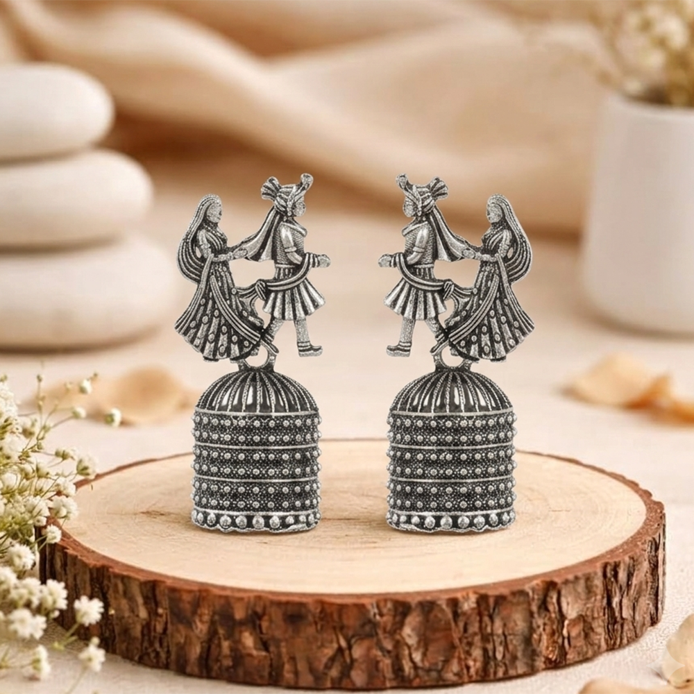 The99Jewel Oxidised Silver Plated Traditional Jhumki Earrings for Women