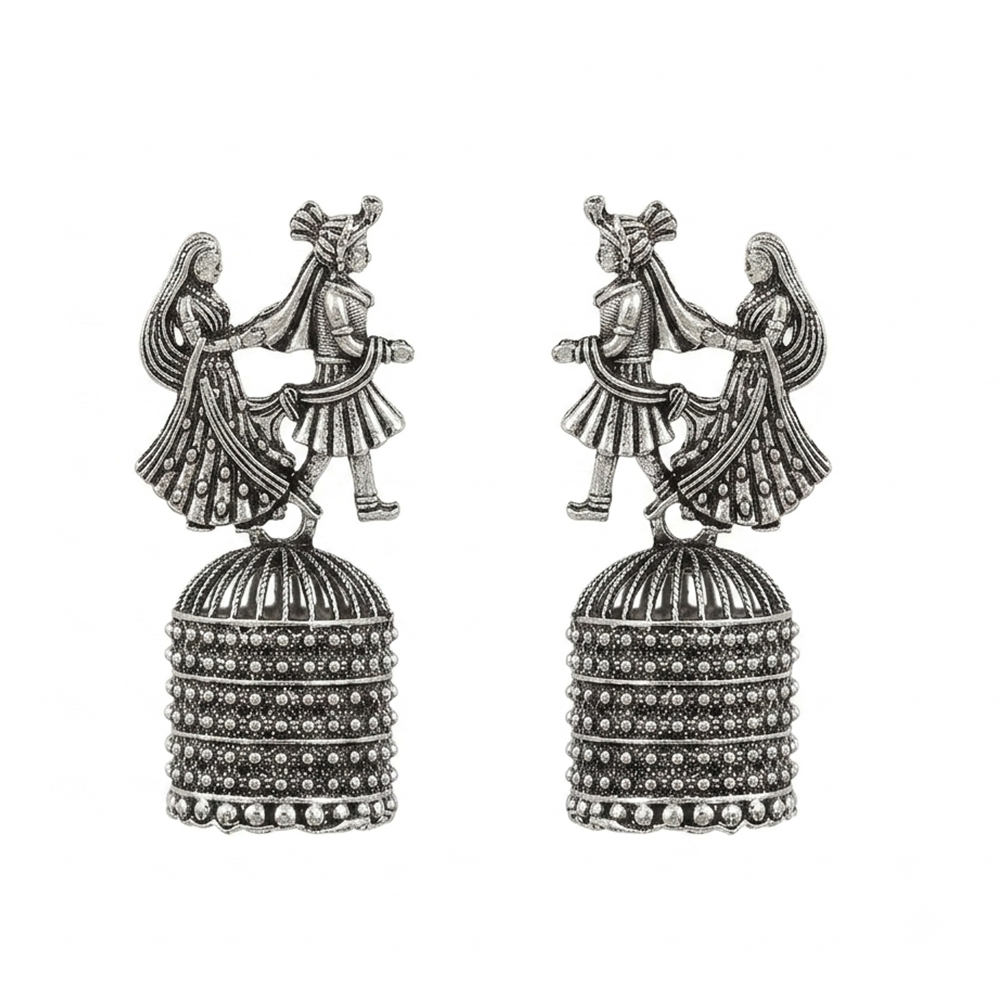 The99Jewel Oxidised Silver Plated Traditional Jhumki Earrings for Women