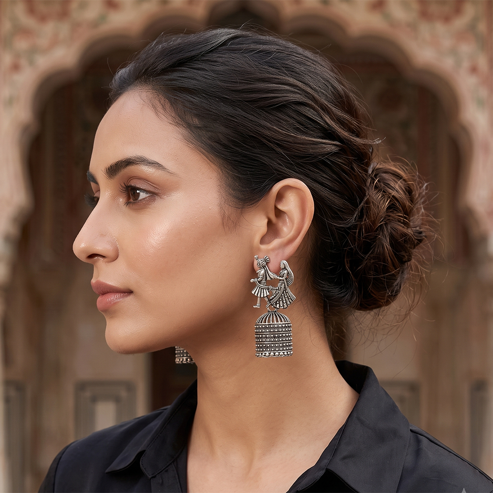 The99Jewel Oxidised Silver Plated Traditional Jhumki Earrings for Women
