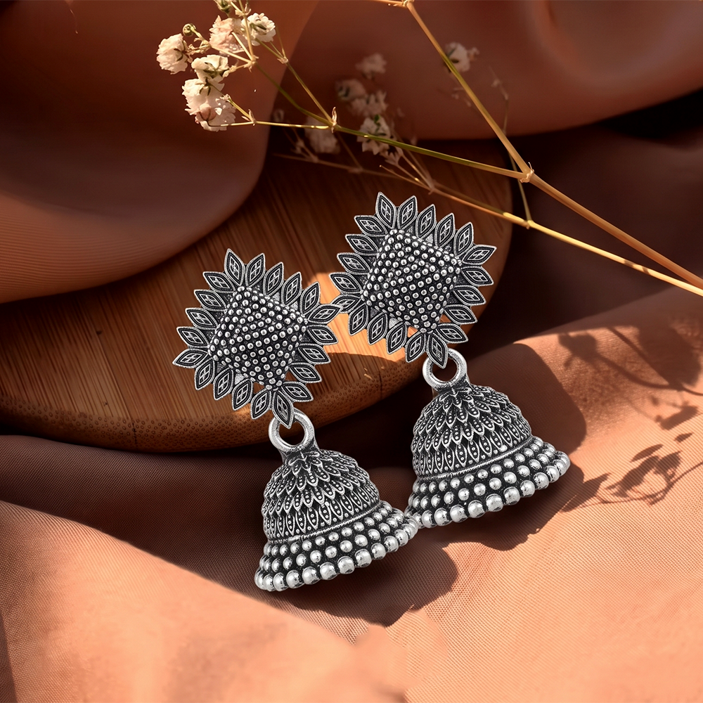 The99Jewel Oxidised Silver Plated Traditional Jhumki Earrings for Women