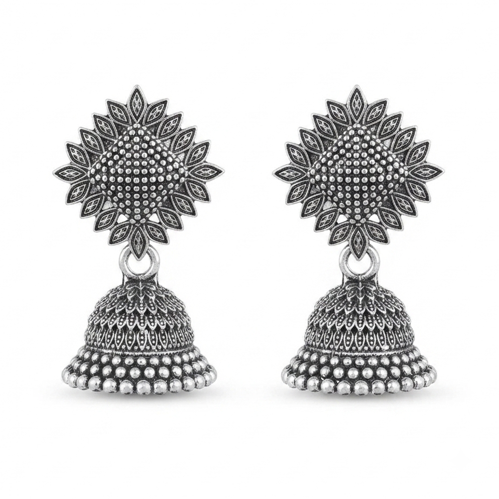 The99Jewel Oxidised Silver Plated Traditional Jhumki Earrings for Women