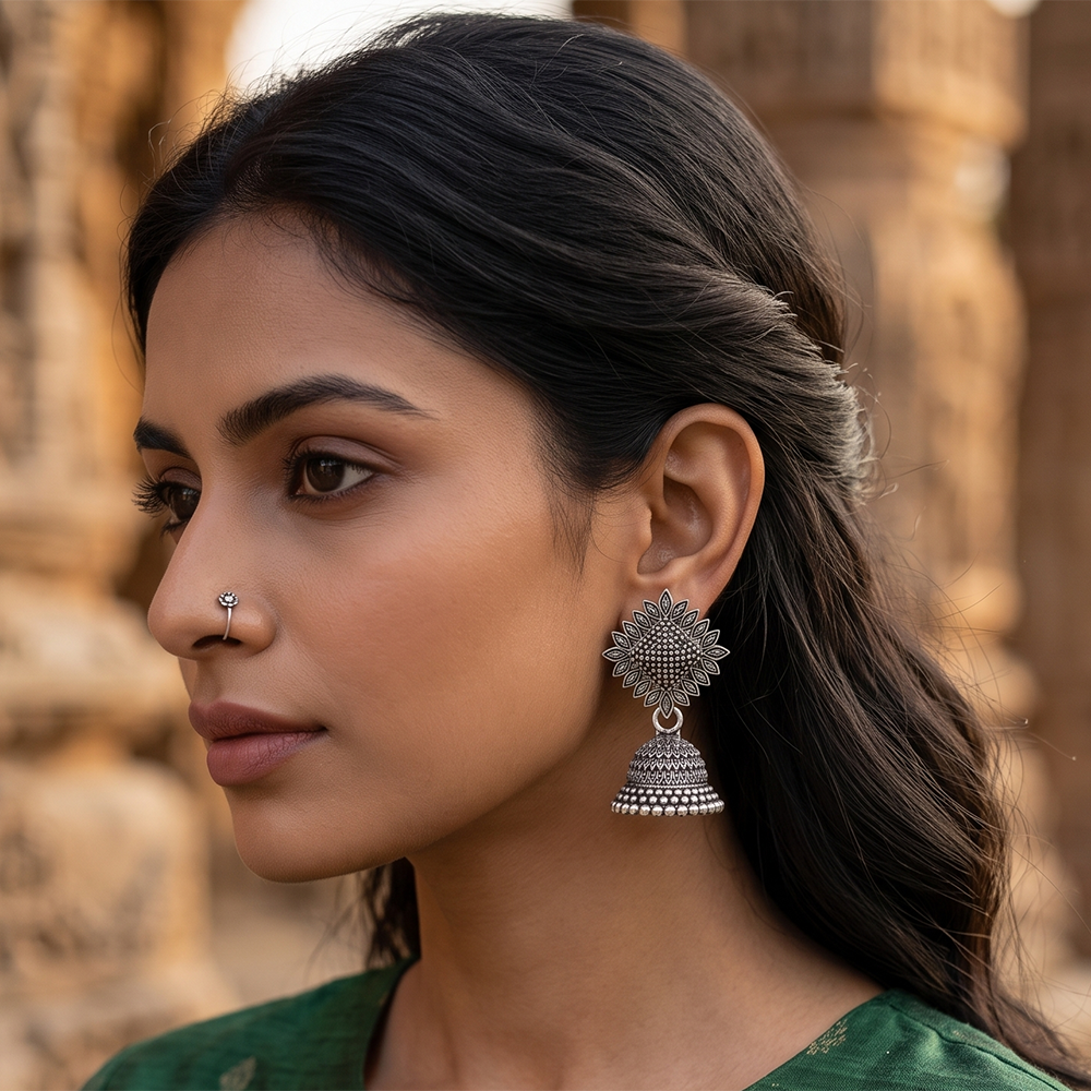 The99Jewel Oxidised Silver Plated Traditional Jhumki Earrings for Women