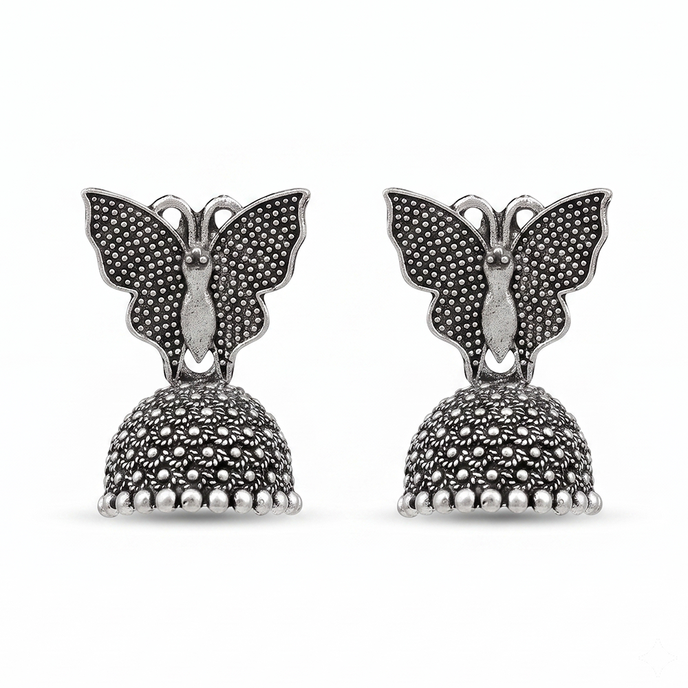The99Jewel Oxidised Silver Plated Traditional Butterfly Shape Jhumki Earrings for Women