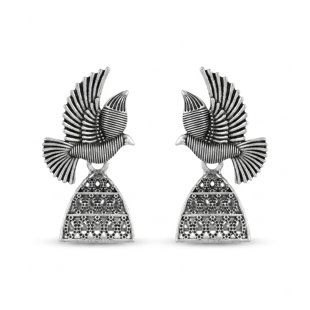 The99Jewel Oxidised Silver Plated Traditional Bird  Shape Jhumki Earrings for Women